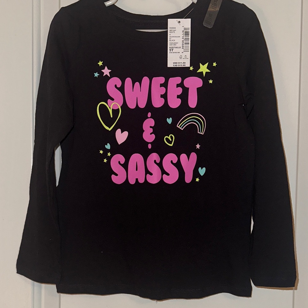The Children's Place Black Long-Sleeve Tee with Pink "Sweet & Sassy" Graphic
